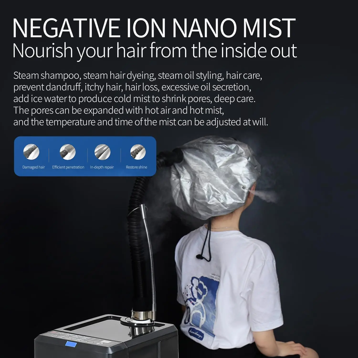 Professional Steam Perm Machine with Cap Hair Care Ozone Repair Nano Micro Mist Spray Steamer for Hair Salon BarberShop - view 3