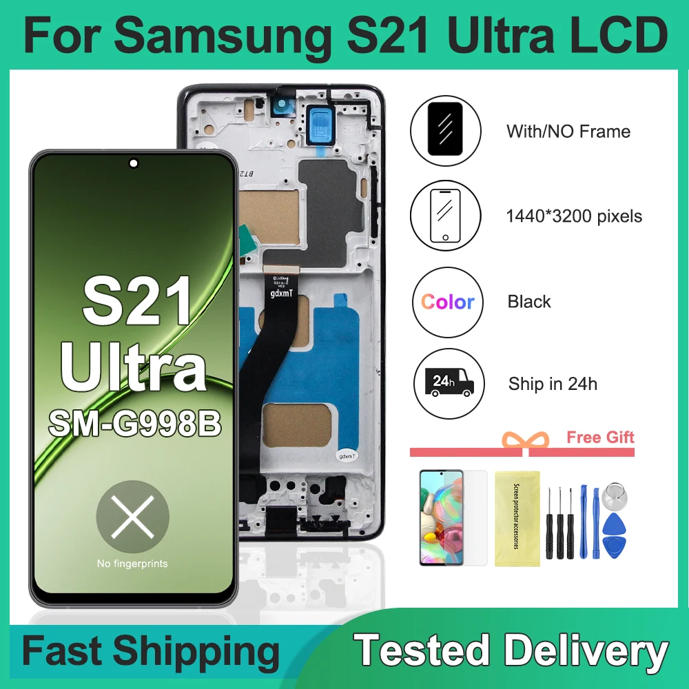 Für Samsung S21 Ultra 5G LCD Display G998 G998U Getestet Touch Screen mit Rahmen Ersatz für G998B
