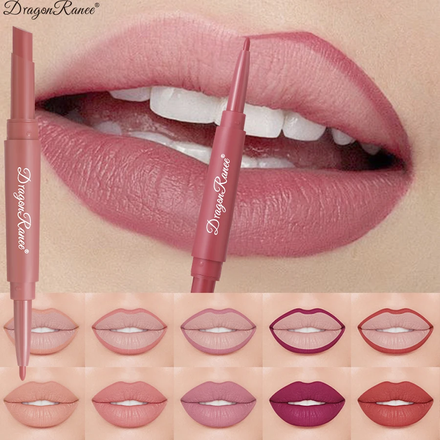 12 colors 2 in 1 Double-head MatteLipstick Pencil Lip Pencil  Long Lasting Vegan Lip Liner and Gloss Kit for Colorful and Define