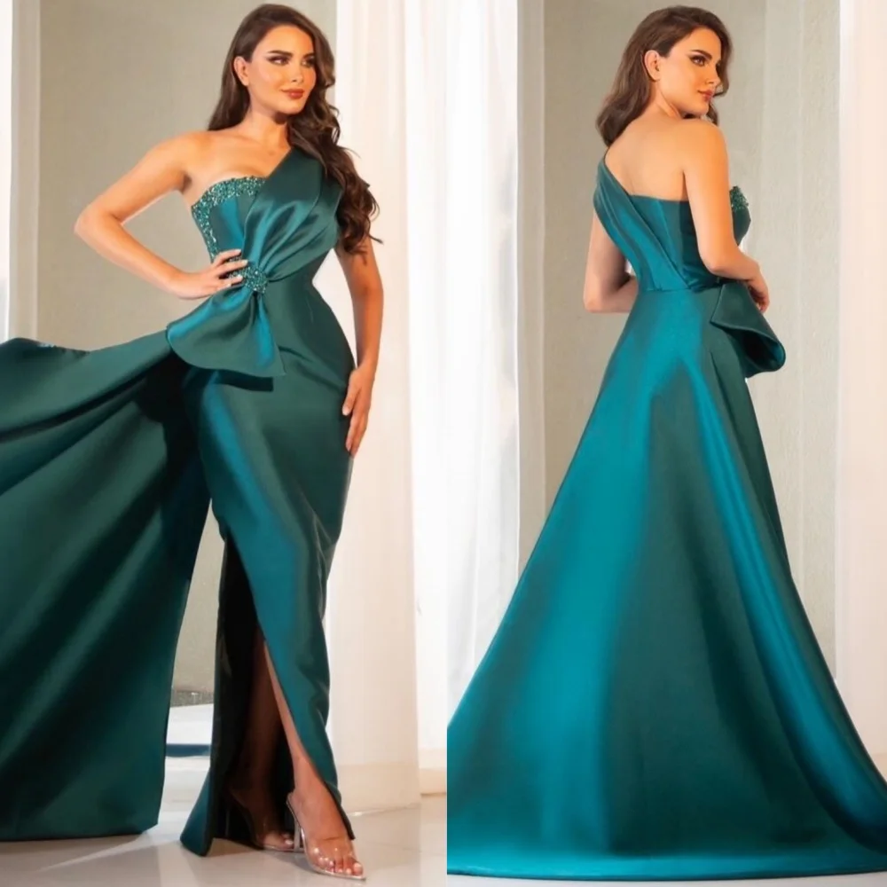 

Customized Classic Exquisite Jersey Sequined Pleat Straight One-shoulder Long Dresses Bespoke Occasion Matching