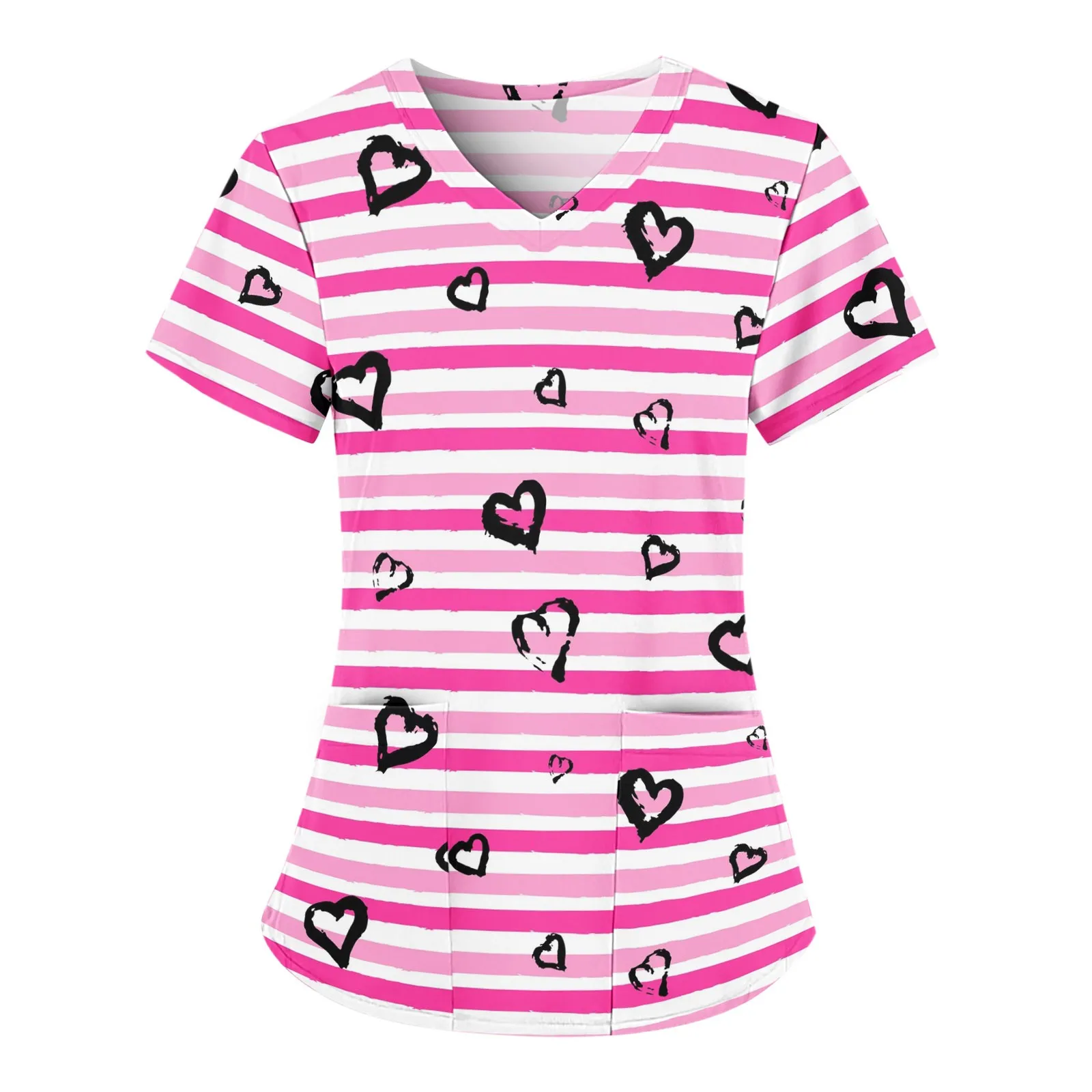 Uniforme de enfermería para mujer, ropa de trabajo, Top con dos bolsillos, estampado gráfico, cuello en V, camisetas médicas de manga corta, blusa