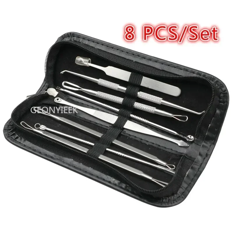 8pcs/set Blackhead Comedone Acne Pimple Blackhead Remover Tool Spoon for Face Skin Care Tool Needles Facial Pore Cleaner