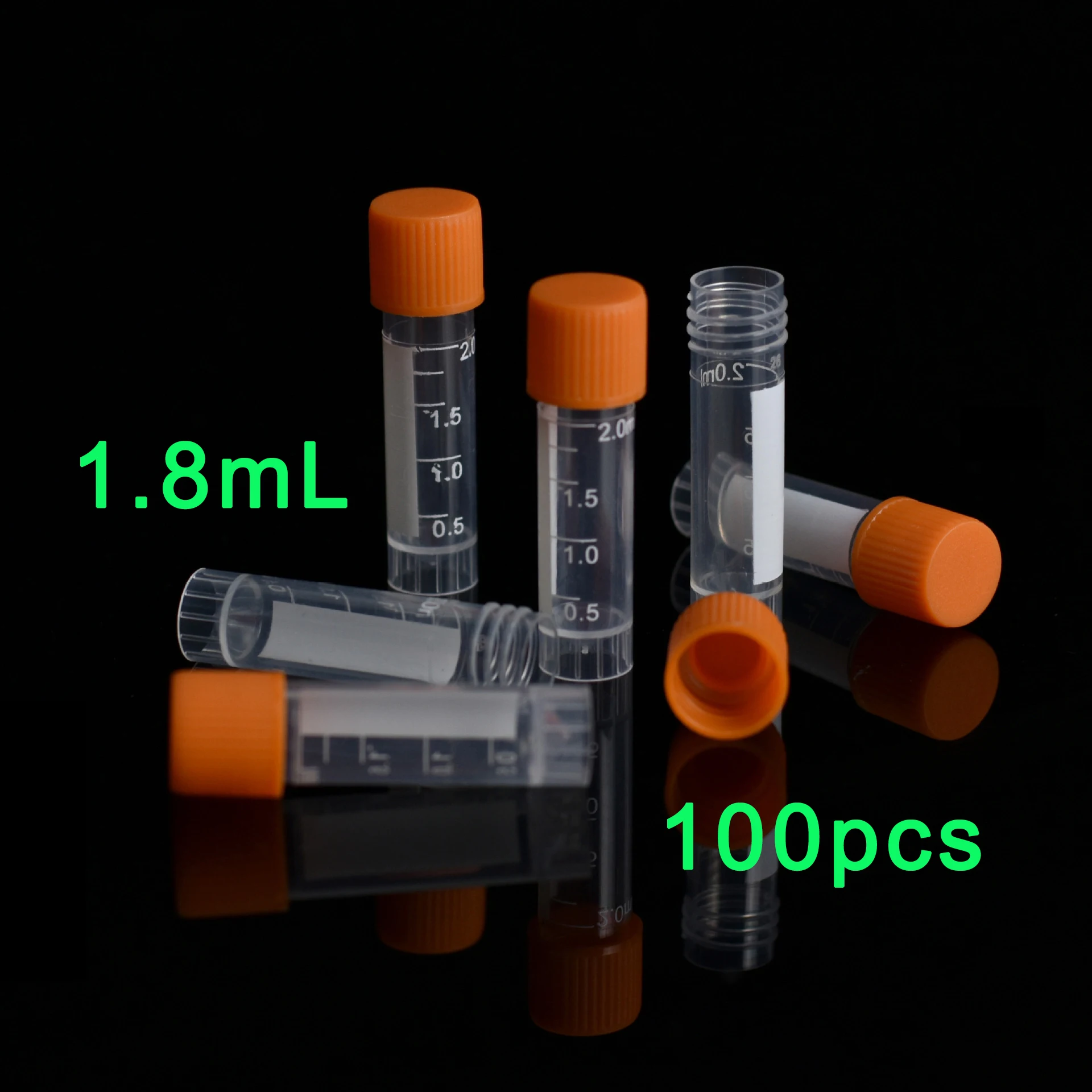 1.8ml Graduated Lab Cryopreservation Plastic Freezing Tube Cryotube Tube Sample Cryovial With Orange Screw Caps , 100pcs