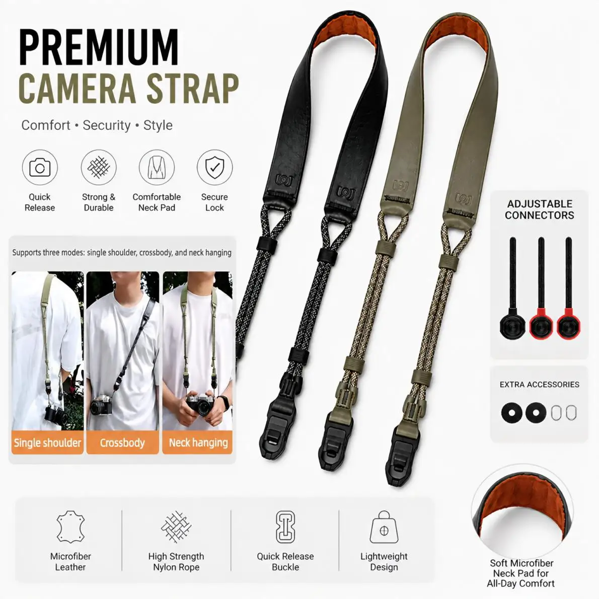 

Magnetic Absorption Camera Strap Premium Microfiber Leather Adjustable Lanyard For Fujifilm Canon Nikon Sony DSLR Mirrorless