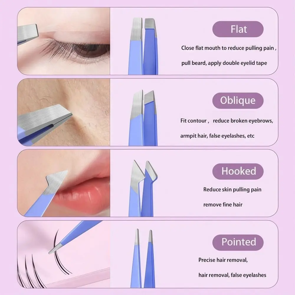 4 Teile/satz Edelstahl Augenbraue Pinzette Set Spitze Spitze Mit Lagerung Tasche Haar Entfernung Pinzette Schrägen Mund Wimpern Pinzette