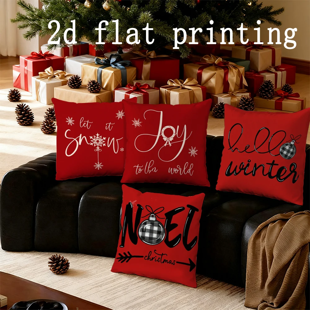 Home Decor Joyful Winter Sayings Christmas Pillow Covers Pattern Cushion Cover Suitable for Sofa Bedroom Car Pillow Cover