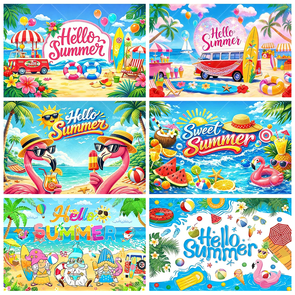 

Summer Hawaii Backdrop Party Supplies Banner Decoration Tiki Aloha CoconutTree Surfboard Baby Shower Background Photography Prop