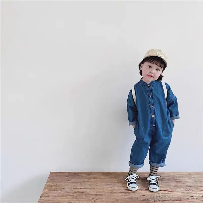 

Children's Clothing Treasure Retro Washed Denim Jumpsuit Casual Loose Fitting Jumpsuit Spring