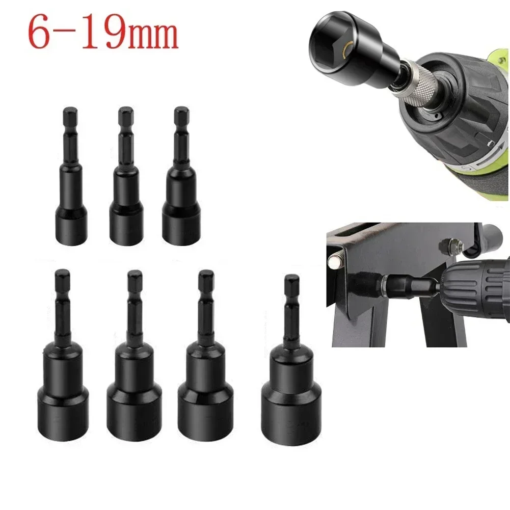 1/4 Hex Socket Magnetic Nut Driver Socket 6-19mm Wrench Heads For Power Drill Screwdriver Electric Drill Bit Socket Hand Tools