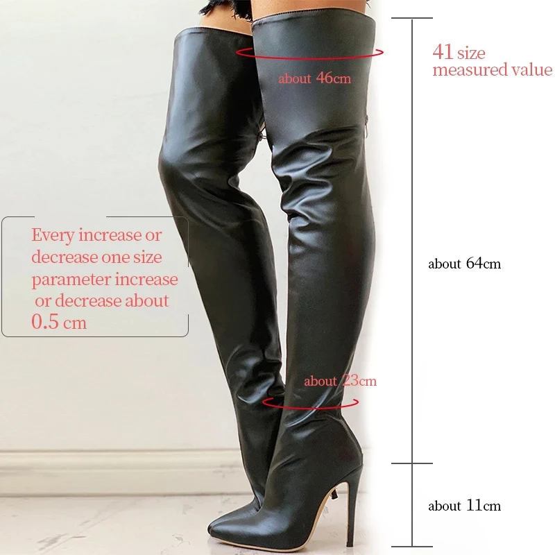 Women Boots Matte Black Pointy Toe Thigh High Long Boots Autumn Winter Zip Over-the-Knee Boots Party Shoes Plus Size 46 Stiletto