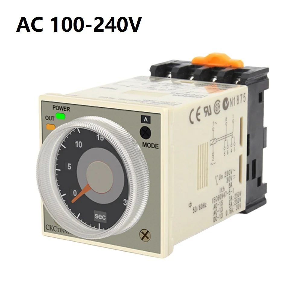 For Time Relay Pointer H3CR-A8 for Base Mount Silver Point Contact AC100-240V DC24V Adjustable Timing 1.2 Sec to 300 Hrs