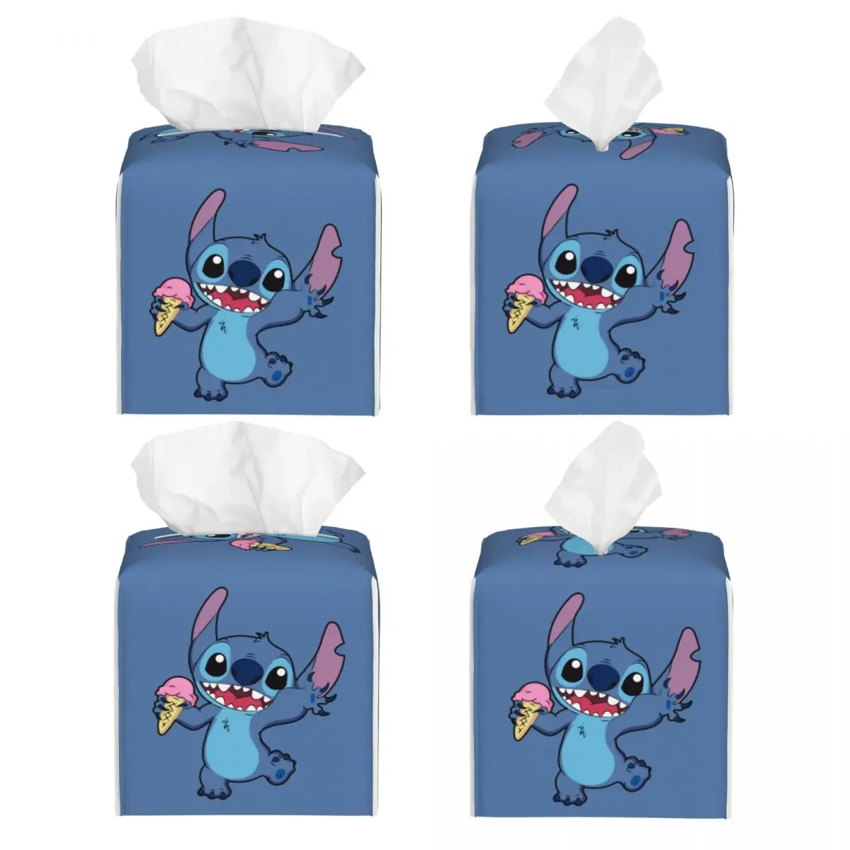 Custom Little Monster Stitch Tissue Box Cover PU Leather Square Cute Cartoon Facial Tissue Box Holder for Bathroom Toilet