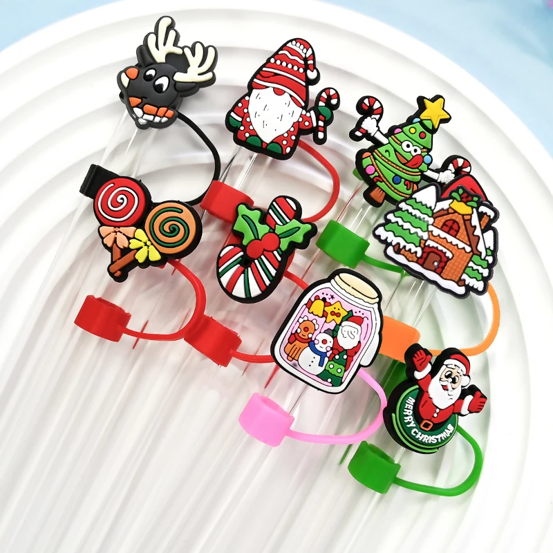 

Christmas Straw Cover Caps Reusable Straw Covers Cute Silicone Straws Tips Covers For Tumblers Party Decorations Novelty Gifts