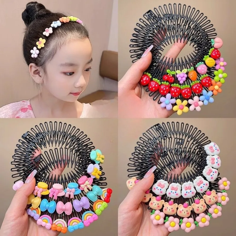 1PC Cute Colorful Cartoon Round Plastic Hair Combs For Children Girls Sweet Hair Ornament Headband Lovely Hair Accessories