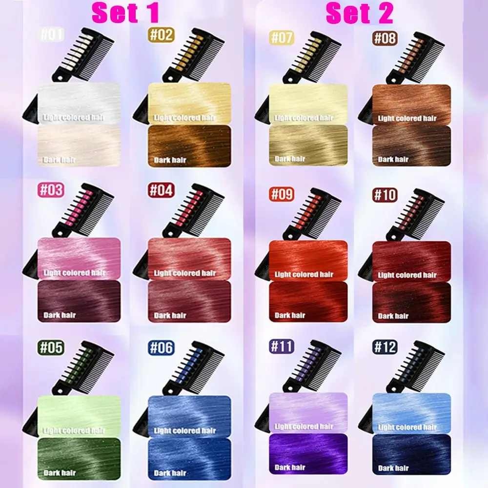 6Pcs Colorful Hair Chalk Cream Comb Washable Foldable Hair Comb Hair Dye Pen Disposable Hair Coloring Temporary Hair Color Dye