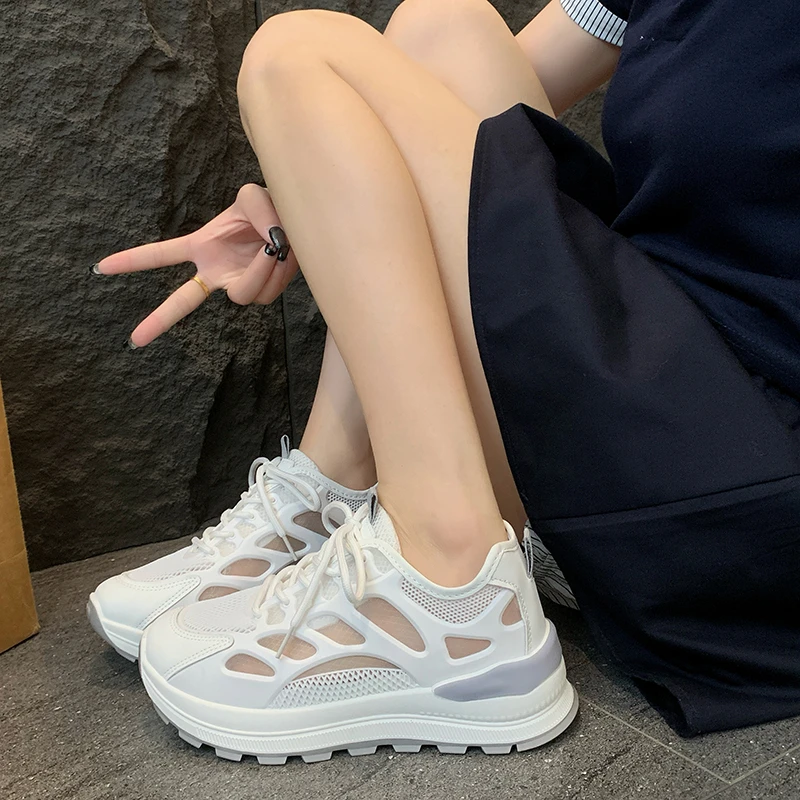 أحذية رياضية نسائية موضة 2025، كاجوال، خفيفة وقابلة للتنفس، أحذية بيضاء صغيرة بحزام رفيع شبكي جديد للصيف، للجري في الهواء الطلق #3