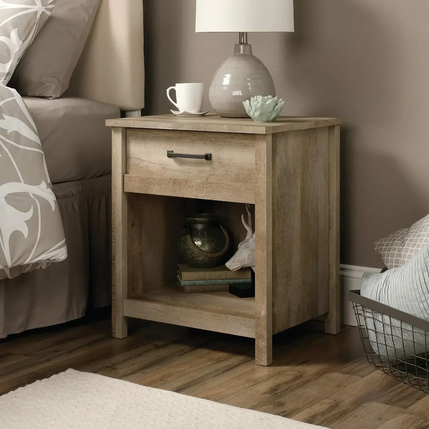 Cannery Bridge Night Stand, Bedside Table, Bedroom Side Table End Table, in Lintel Oak