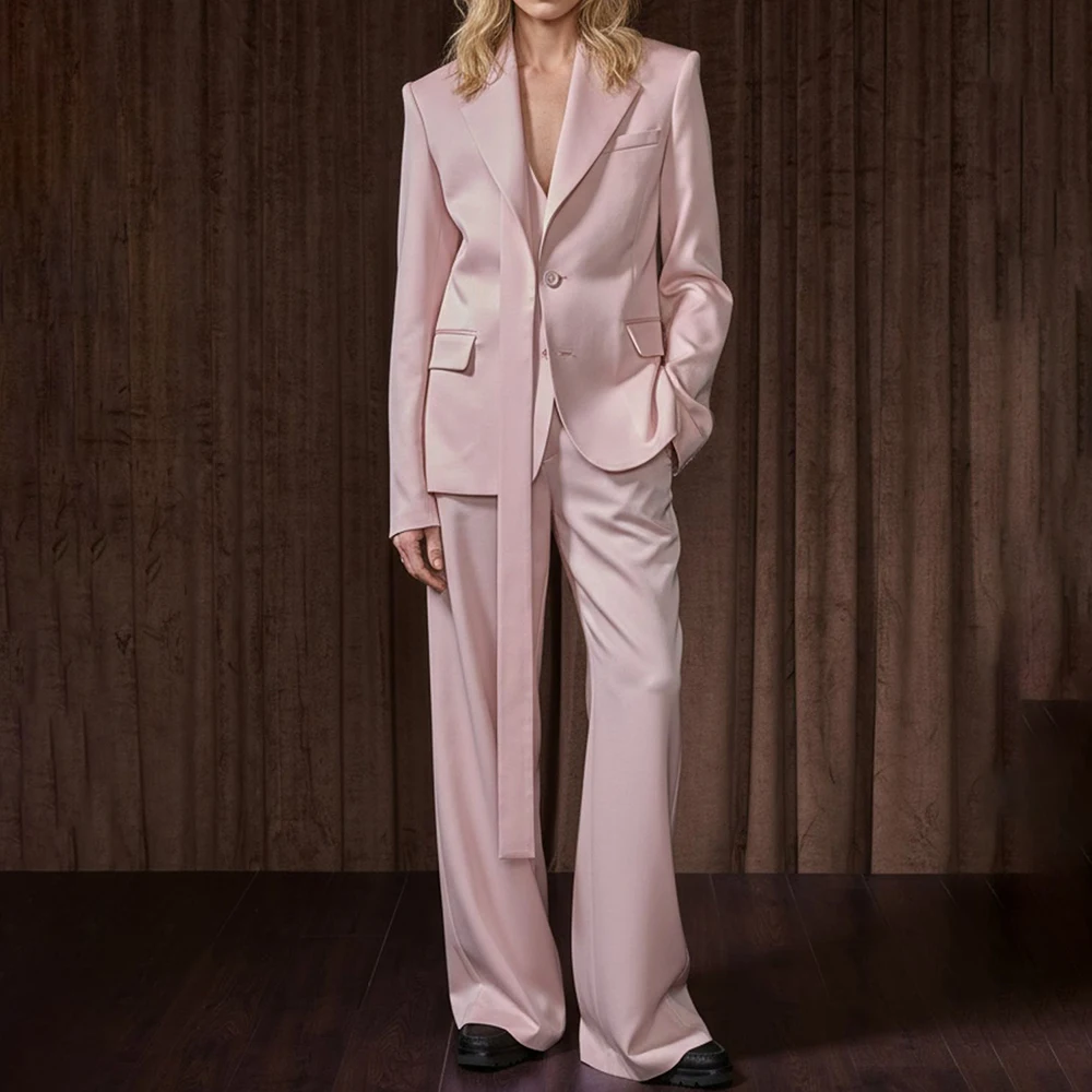 

Элегантная розовая женская одежда, однобортный пиджак с лацканами и брюки, комплекты повседневной уличной одежды, костюм, офисная женская верхняя одежда