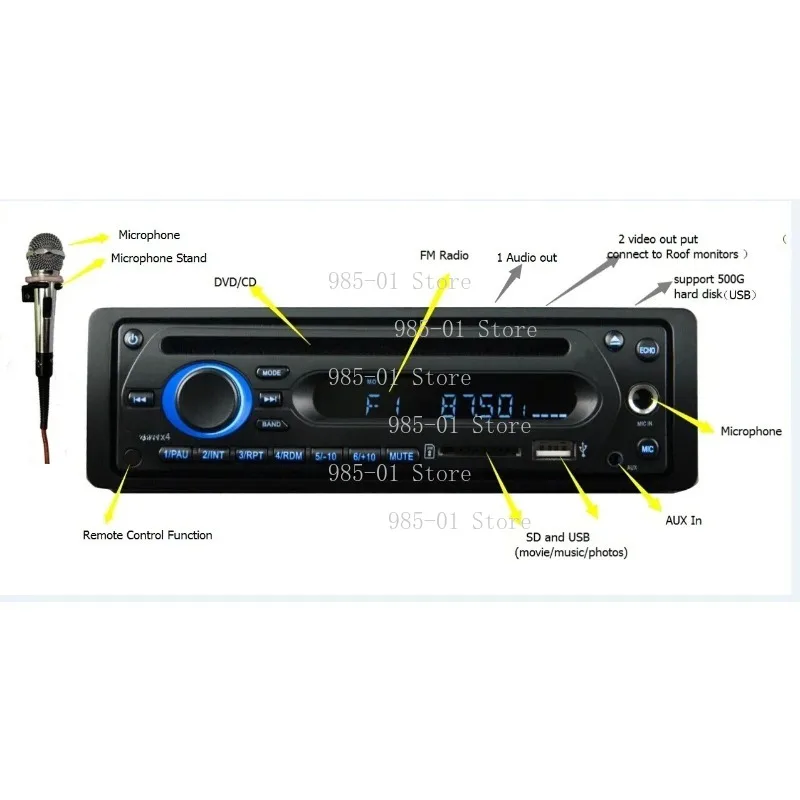 24V Truck Bus One Din Radio Built-in 4-Channel Amplifier USB SD FM Player