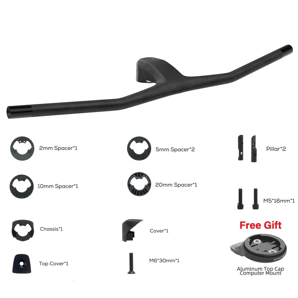 No logo 20° carbon fiber handlebar with stem, one-piece construction with integrated cockpit, MTB handlebar, 280 g/bike handle