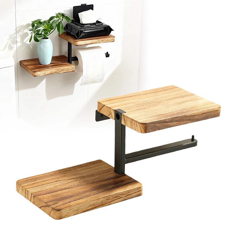 

1Pc Wooden Wall Mounted Bathroom Wallpaper Rack Toilet Paper Roll Holder Black Hanging Tissue Roll Dispenser Kitchen Accessories