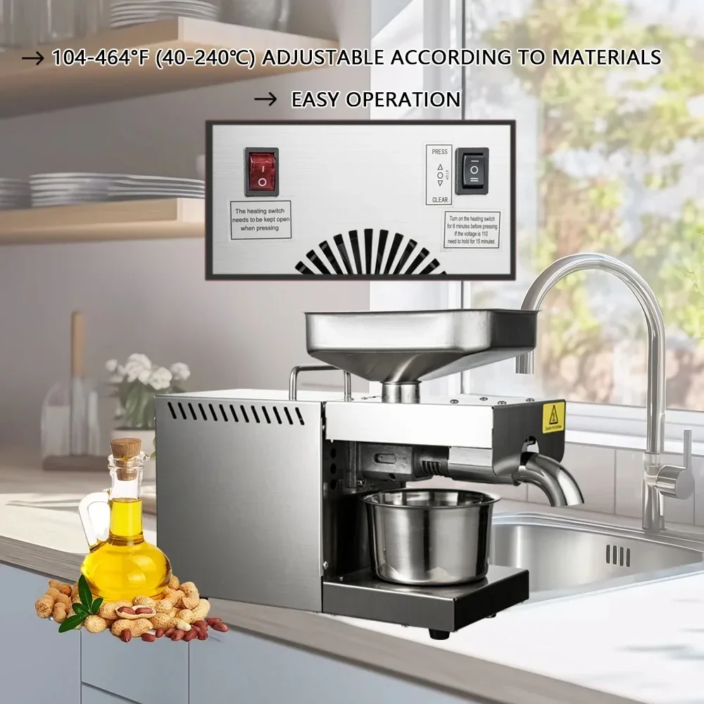1500W 110V Automatic Cold Press Oil Machine, Oil Extractor for Sunflower Seeds, Peanut, Sesame, Walnut, Soybean