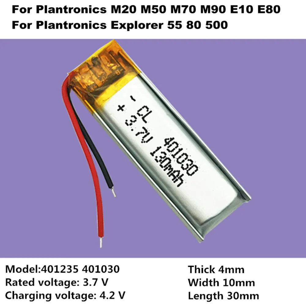 1-10PCS 401030 371030 3.7V 130mAh Li-Polymer Battery For Plantronics Explorer 55 Bluetooth Headset MP3 MP4 GPS Watch Earphone