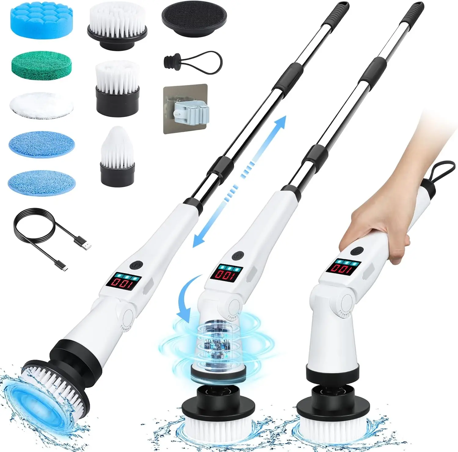 

Electric Spin Scrubber, Shower Scrubber with Long Handle & 3 Speeds, 5200mAh Rechargeable Cordless Power Scrubber, Retractable &