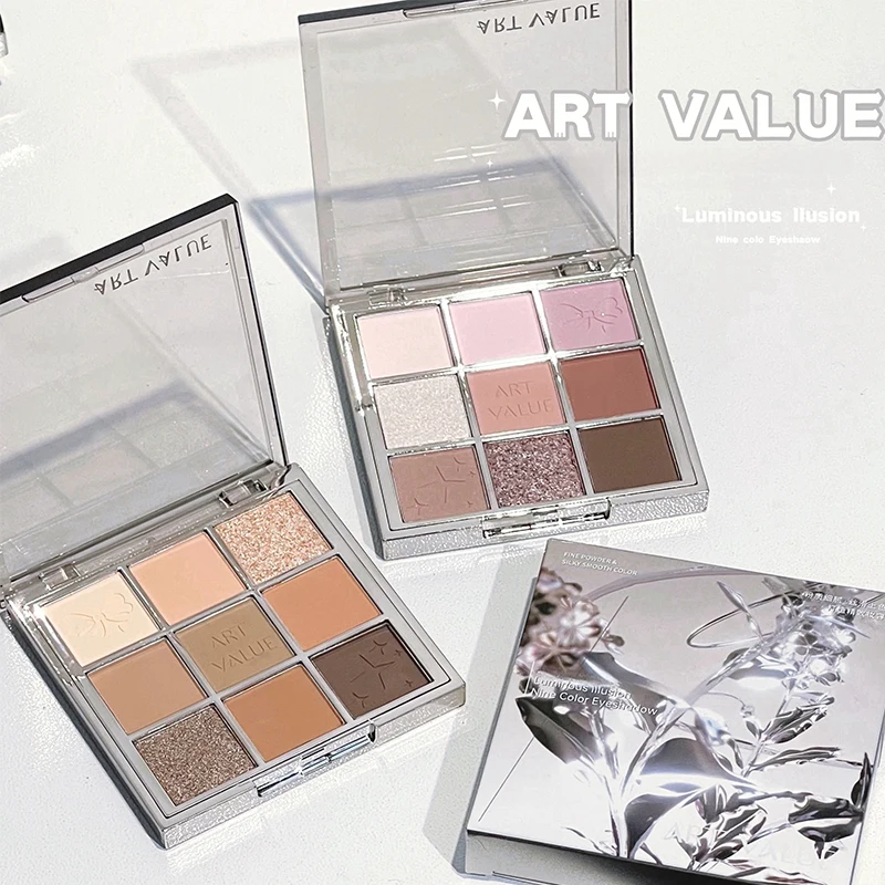 9 色のアイシャドウ パレット オレンジ ブラウン マット アイシャドウ グリッター シャイニー アイシャドウ ハイライター 長期的な目メイクアップ