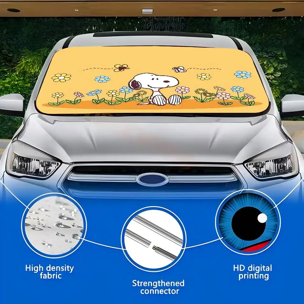 3D Cartoon Snoopy Heated Windshield Sunshade Car Window Windscreen Cover Sun Shade Auto Sun Visor Car-covers