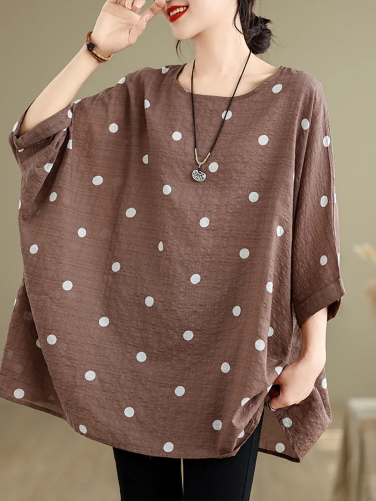 

plus Size Cotton Linen T-irt Batwing Sve Slimming Loose Fit Summer New Sle for Plump Sister Commute Sle round Ne P...