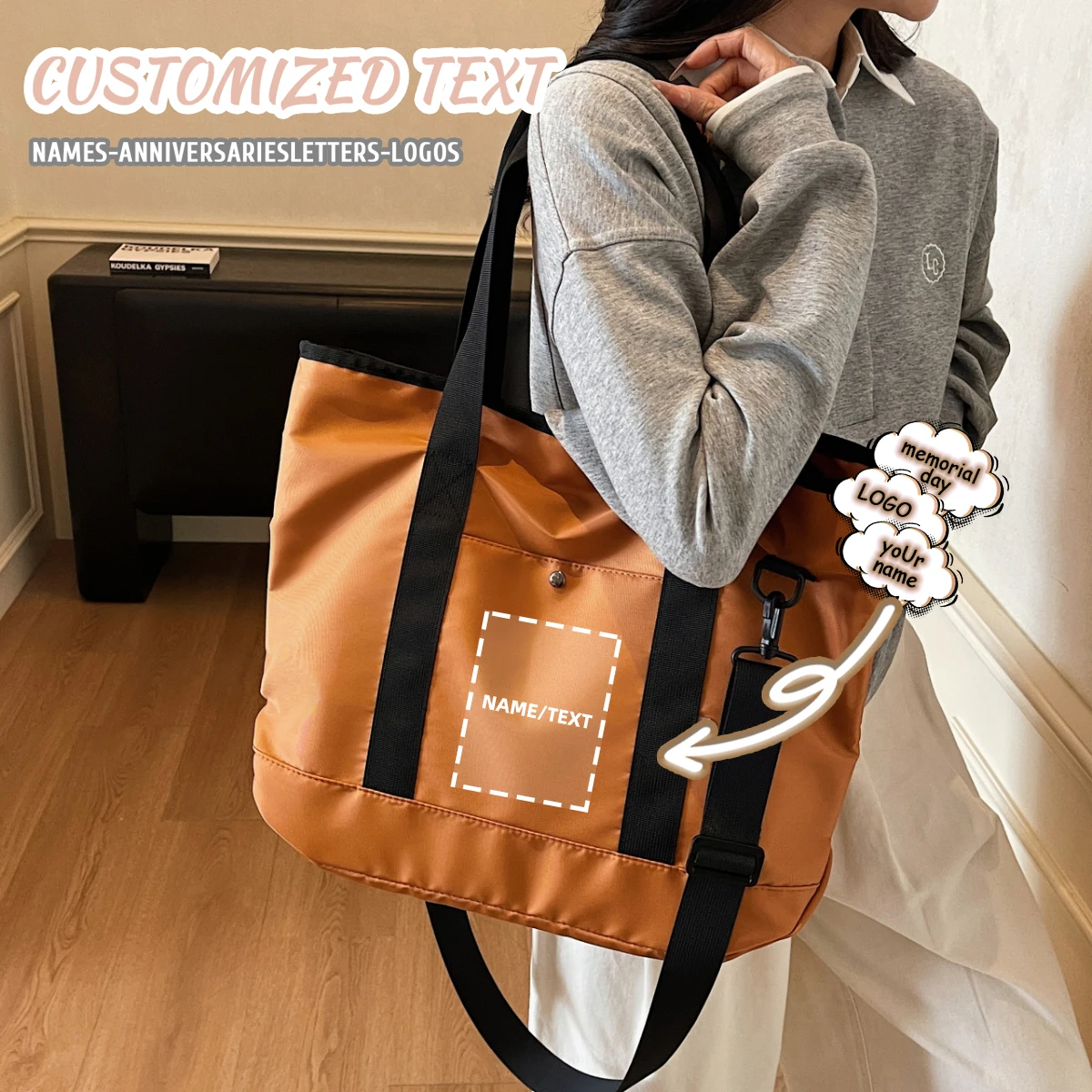 

Большая сумка с логотипом по индивидуальному заказу, большая вместимость, женская дорожная сумка, сумка через плечо для студентов колледжа, эксклюзивная сделай сам