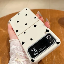 For Samsung Galaxy Z Flip6 Flip5 Flip4 Case Black Love Hearts Magnetic Leather Texture Folding Cover For Samsung Z Flip 6 5 4 3