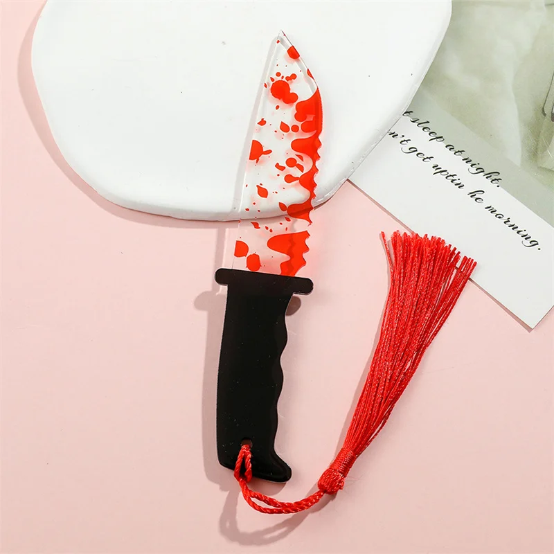 1Pcs  Acrylic Tassel Bookmark Gifts Creative Horror Themed Series Clear