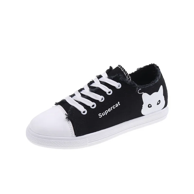 Comemore Cat Canvas Shoes Woman Flats Espadrilles White Black Ladies Zapatos Mujer Spring 2023 Women Sneakers Lace Up Casual Sho