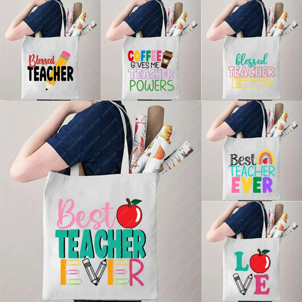 

Pencil Apple Teacher's Creative Canvas Tote Bag Teacher Commuting Shopping Travel Study Daily Use Yoga Shoulder Bag Eco Friendly