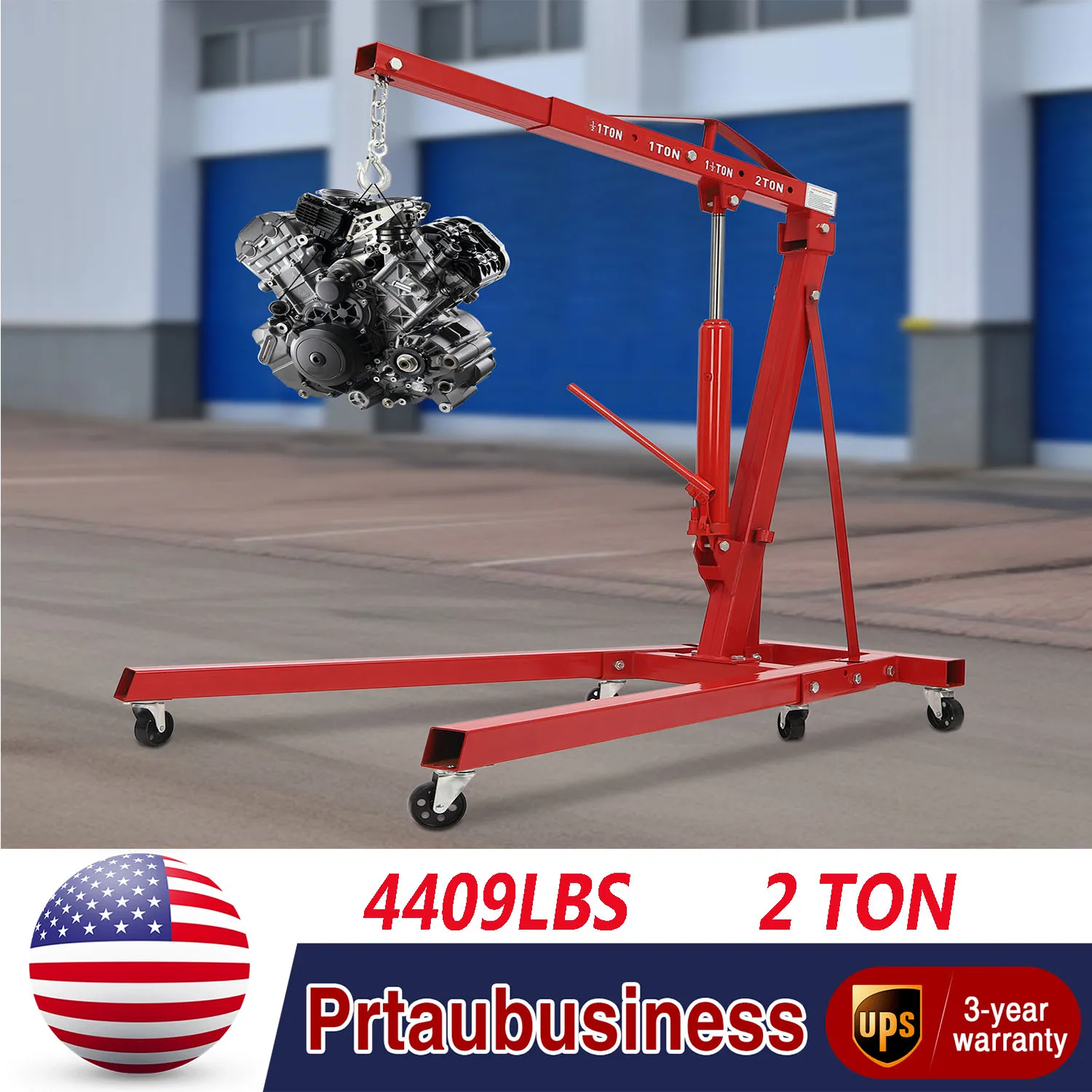 Engine Hoist, 2 Ton Folding Cherry Picker Shop Crane Hoist Lift, Engine Hoist, Heavy Duty Folding Shop Crane with 6 Casters