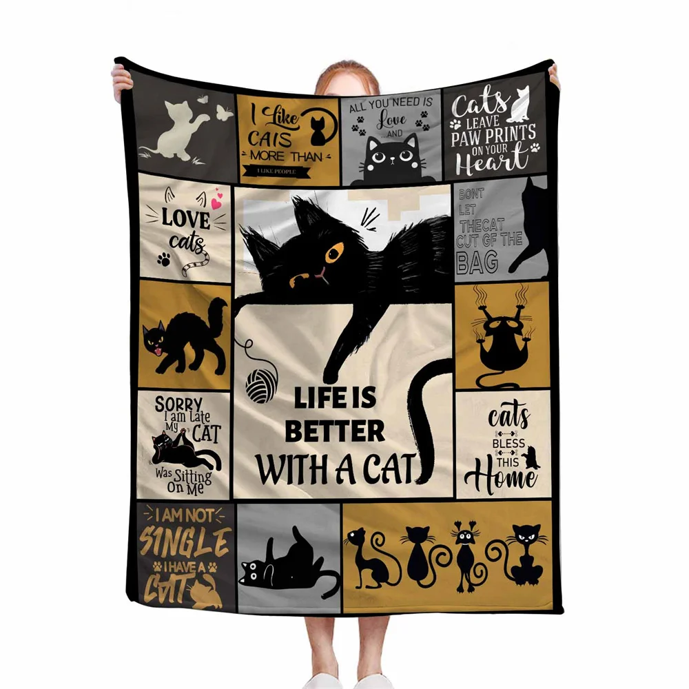 Manta de microfibra de gato negro, manta de ocio de Navidad, manta de almuerzo de gato travieso negro, manta de viaje para acampar en casa