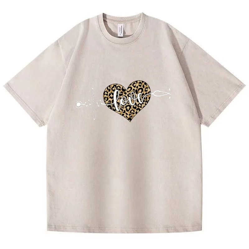 2025 Summer New Men's and Women's Love Printed T-shirt Couple Leisure Sports Loose T-shirt Fashion Street T-shirt Top