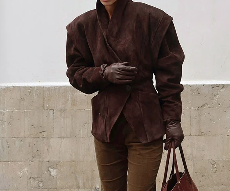 Elegant Temperament V-neck Solid Color Slim Fit Splicing Waist Solid Color Jacket Jacket 2025 New Model