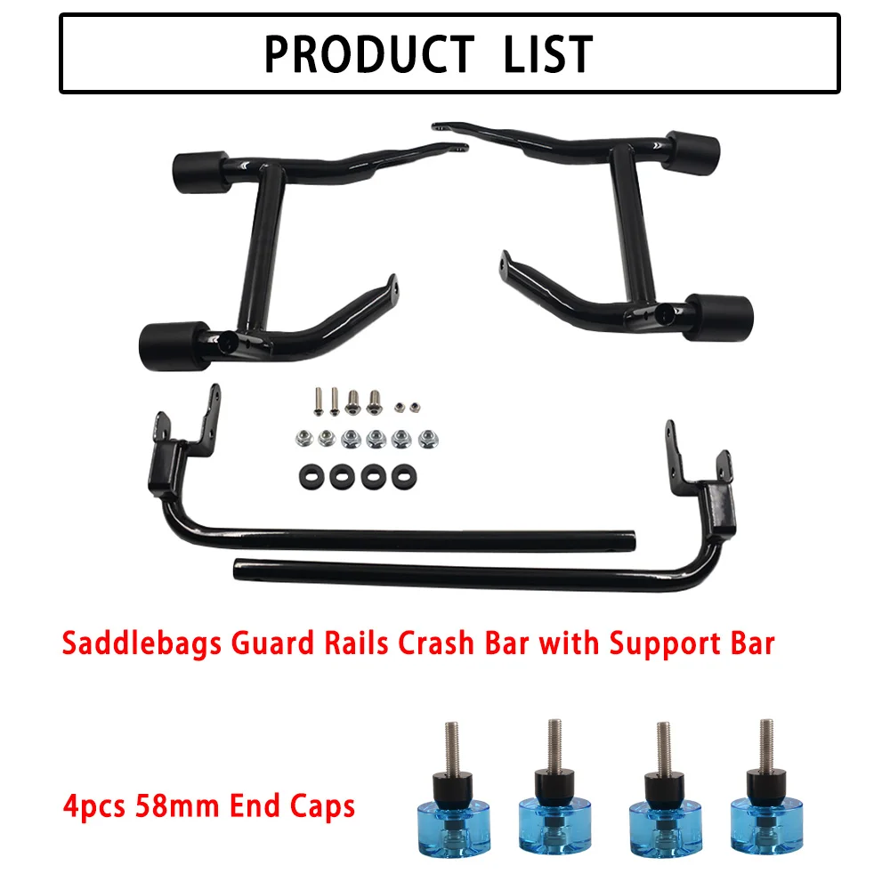 Motorcycle Saddlebags Guard Rails Crash Bar with Colors Caps for Harley Touring Street Road Glide 2014-2023 Protection Bump