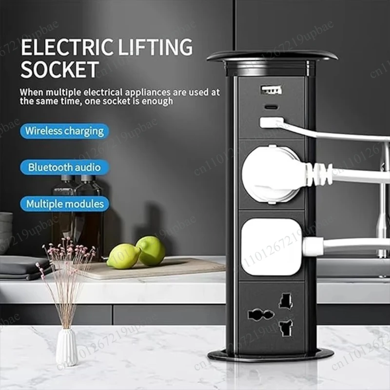 Electric Lifting Pop-up Desk Socket, Embedded Power Outlet with USB & Type-C Port, Built-in Bluetooth Speaker for Office Desks