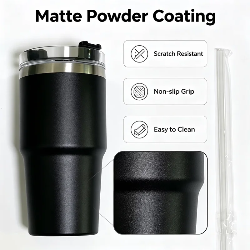 2026 NEW 23oz Matte Stainless Steel Vacuum Tumbler, Insulated Cup with Dual Drinking Lid, Reusable Coffee Tumbler for Outdoor