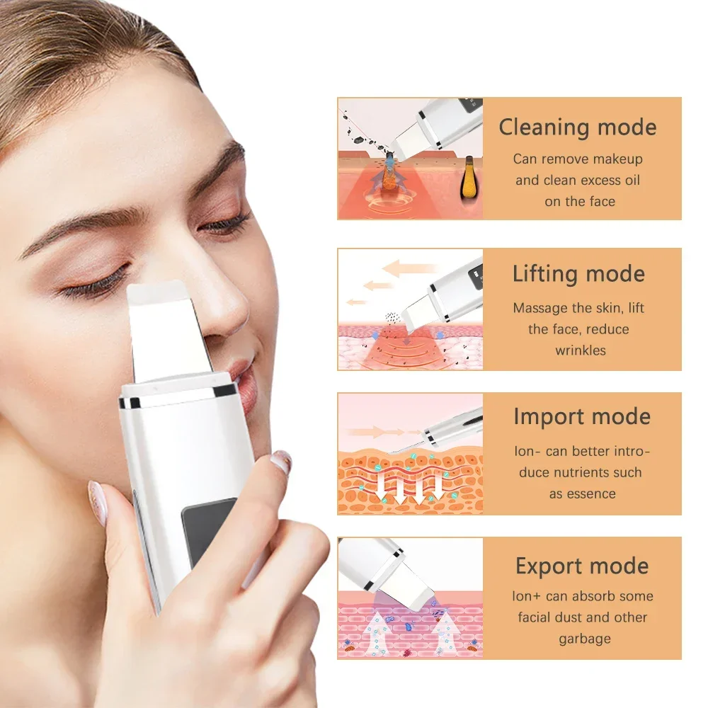 Ultrasonic Vibration Blackhead Remover Deep Cleansing Face Skin Scrubber Pore Cleaner Lifting Machine Facial Led Peeling Shovel