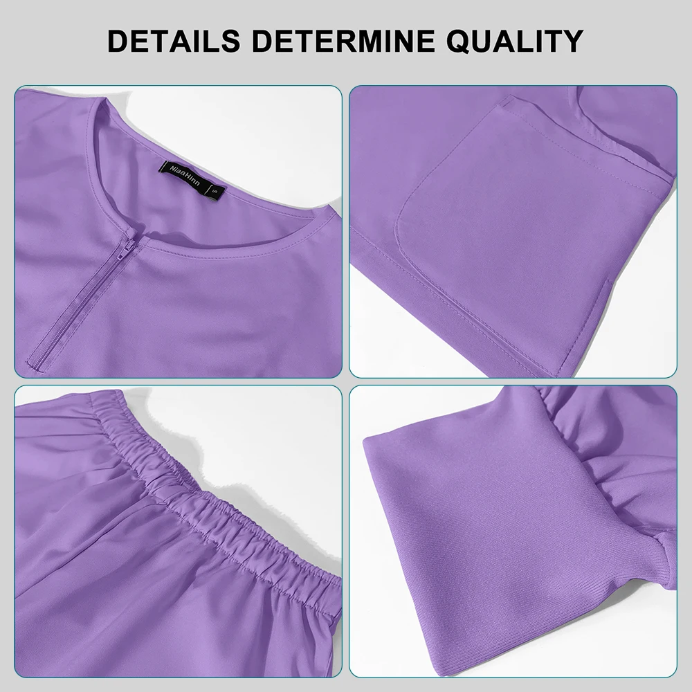 Uniforme clinica Donna Colletto con cerniera Top a maniche corte Pantaloni Set Dottore Infermiere Toelettatura animali Abiti da lavoro Uniformi veterinari