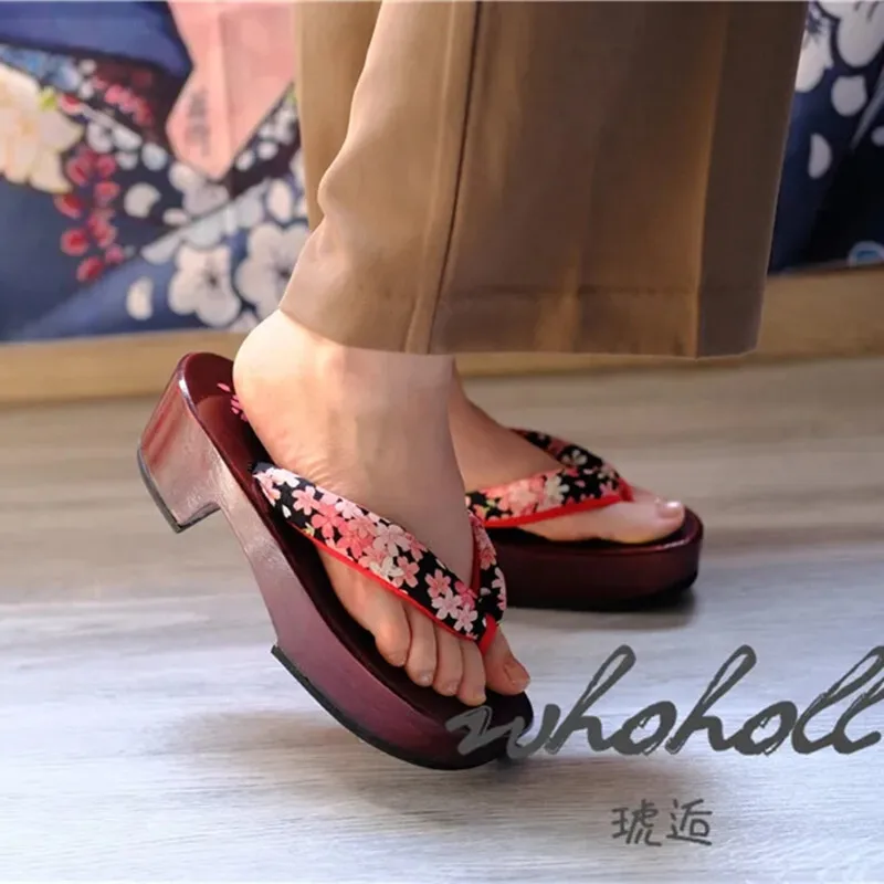 

WHOHOLL Wooden Geta Wedge Sandals Women Slippers Japanese Geta Anime Coplay Shoes Flip Flops Slippers Japanese Geta Clogs Shoes