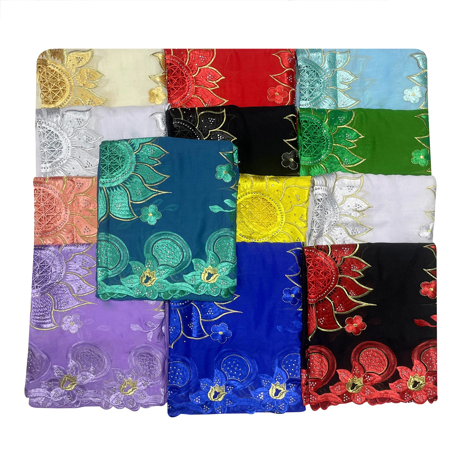 New African Muslim Women Shawl Scarf Pure Cotton Embroidered Flower Large Size Scarf Dubai High Quality Headband Wholesale Price