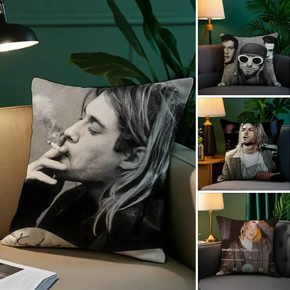 Rock K-Kurt Cobain Fronha Tecido de pelúcia Fronha macia com estampa dupla face Capa de almofada para sofá