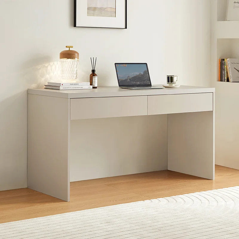 Italian minimalist solid wood desk household simple white office computer desk cream style study bedroom study table image 2