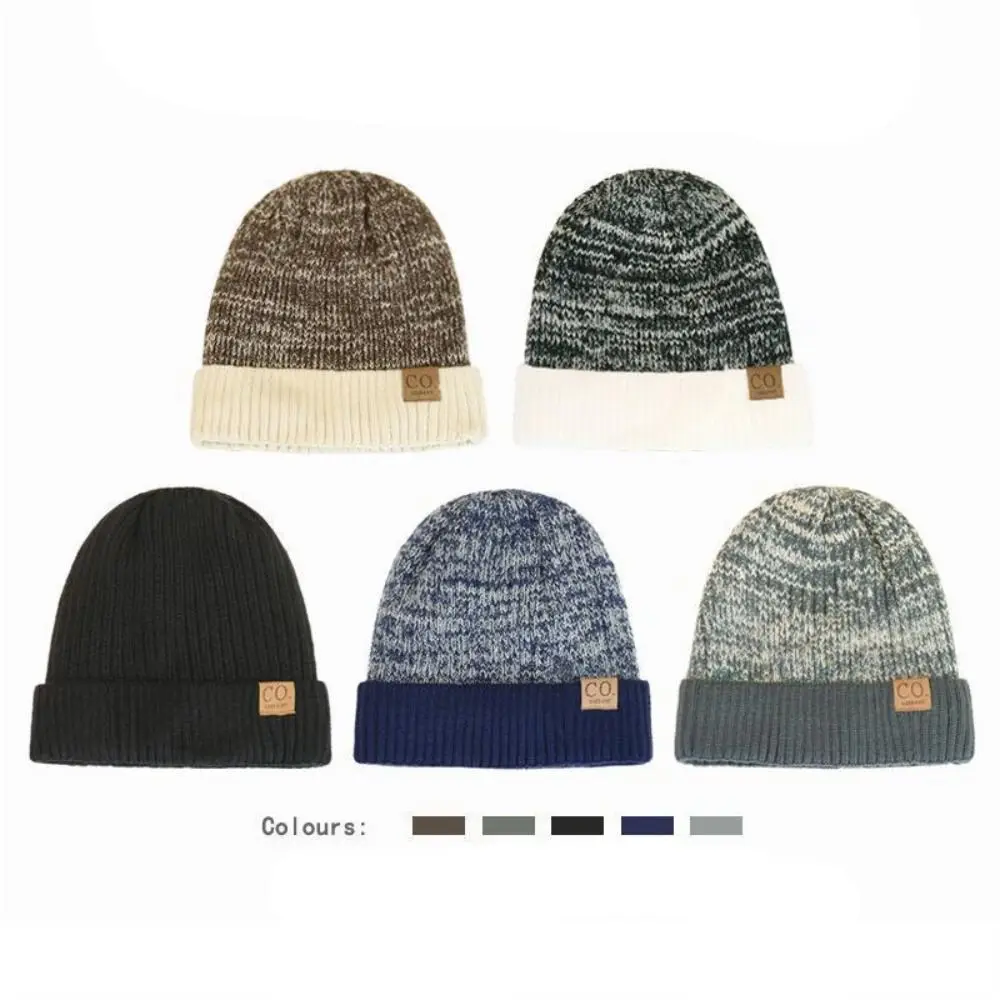 Fleece Lined Men's Winter Hat Casual Plain Beanies Warm Winter Cap Striped Thicken Toque Hat Women Men Knitted Beanies Vintage